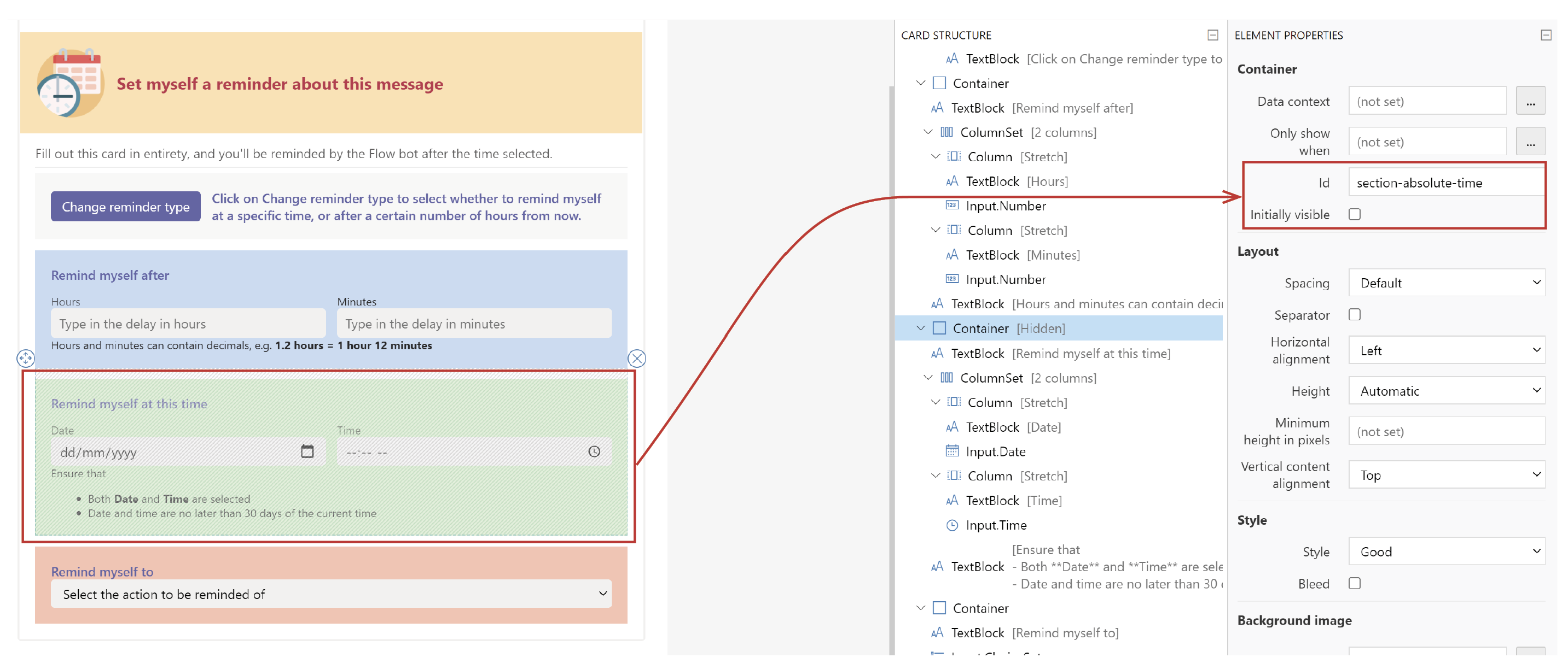 The green container should initially be invisible